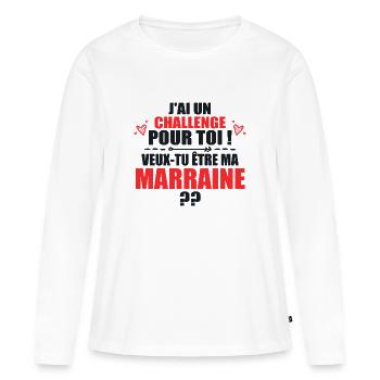 Nouveau Challenge Veux-tu être ma Marraine? - T-shirt manches longues Premium bio Femme - blanc - Devant - Julia (174cm)