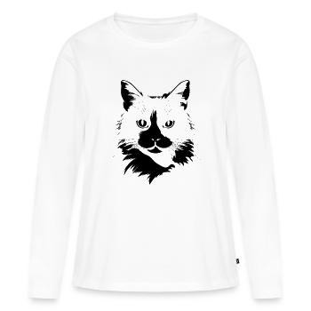 Cat, Cat Motif, Cat Face - Women's Premium Organic Long Sleeve Shirt - white - Front - Julia (174cm)