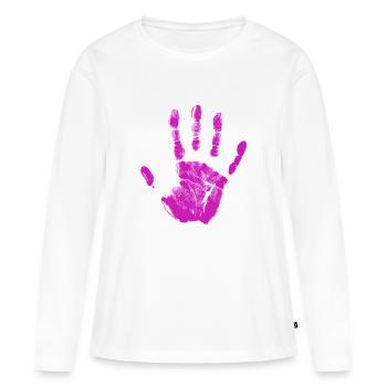 Empreinte de main, identité peinte, doigts et paume - T-shirt manches longues Premium bio Femme - blanc - Devant - Julia (174cm)