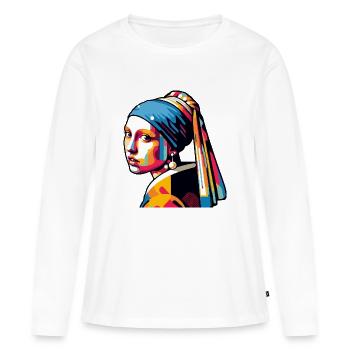 Fille avec une perle boucle d’oreille moderne - T-shirt manches longues Premium bio Femme - blanc - Devant - Julia (174cm)