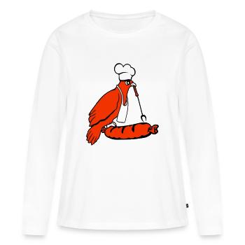 Oiseau griller des saucisses griller délicieusement manger des saucisses - T-shirt manches longues Premium bio Femme - blanc - Devant - Julia (174cm)