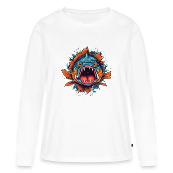 Fischkopf 3 - Frauen Premium Bio Langarmshirt - Weiß - Vorne - Julia (174cm)