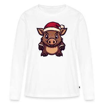 Cochon Noël Sanglier - T-shirt manches longues Premium bio Femme - blanc - Devant - Julia (174cm)