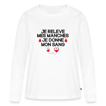 Don du Sang, Donneur de Sang, Je Donne Mon Sang - T-shirt manches longues Premium bio Femme - blanc - Devant - Julia (174cm)