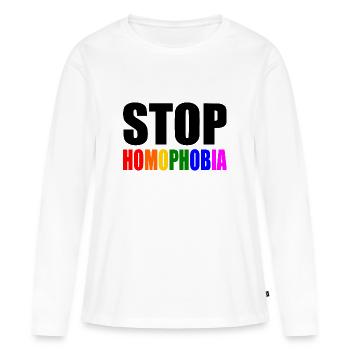 Stop homophobia - T-shirt manches longues Premium bio Femme - blanc - Devant - Julia (174cm)