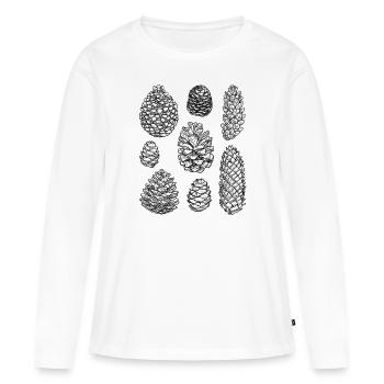 Pommes de pin Cônes de pin Cônes d’épinette - T-shirt manches longues Premium bio Femme - blanc - Devant - Julia (174cm)