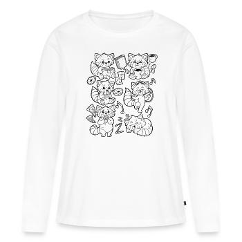Red Panda Doodle : Café, Pizza, Donut, Musique - T-shirt manches longues Premium bio Femme - blanc - Devant - Julia (174cm)
