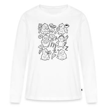 Penguin Doodle : Café, Pizza, Donut, Musique, Livre - T-shirt manches longues Premium bio Femme - blanc - Devant - Julia (174cm)