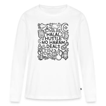 Halal Hustle – Keine Haram Deals - Frauen Premium Bio Langarmshirt - Weiß - Vorne - Julia (174cm)