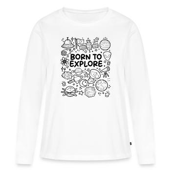 Né pour découvrir - T-shirt manches longues Premium bio Femme - blanc - Devant - Julia (174cm)
