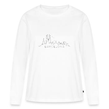 Barcelona skyline in online pen illustration style - Women's Premium Organic Long Sleeve Shirt - white - Front - Julia (174cm)