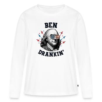 Benjamin Franklin 4 juillet Hommes Drapeau américain - T-shirt manches longues Premium bio Femme - blanc - Devant - Julia (174cm)