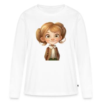 Illustration d’une écolière timide - T-shirt manches longues Premium bio Femme - blanc - Devant - Julia (174cm)