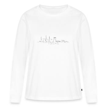 Tokyo Skyline in Online Pen Illustration Style - Women's Premium Organic Long Sleeve Shirt - white - Front - Julia (174cm)