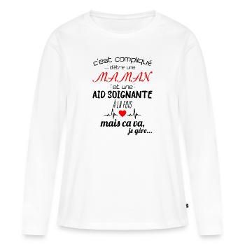 pas parfaite aide-soignante;cadeau aide soignante - T-shirt manches longues Premium bio Femme - blanc - Devant - Julia (174cm)