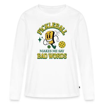 Le pickleball drôle me fait dire de gros mots pickleball - T-shirt manches longues Premium bio Femme - blanc - Devant - Julia (174cm)