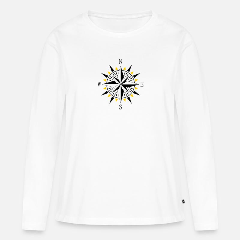Kompass - Frauen Premium Bio Langarmshirt - Weiß