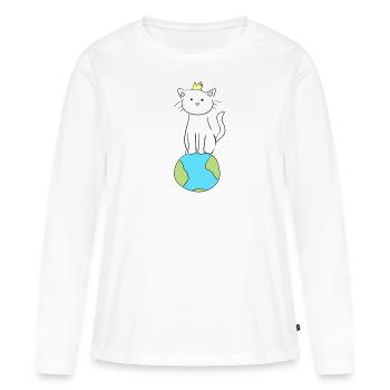 terre monde planète chat animal protection du climat - T-shirt manches longues Premium bio Femme - blanc - Devant - Julia (174cm)