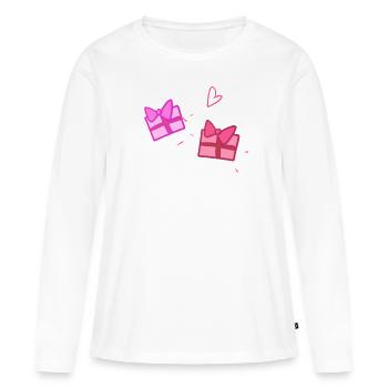 Deux cadeaux symbole forme Noël - T-shirt manches longues Premium bio Femme - blanc - Devant - Julia (174cm)