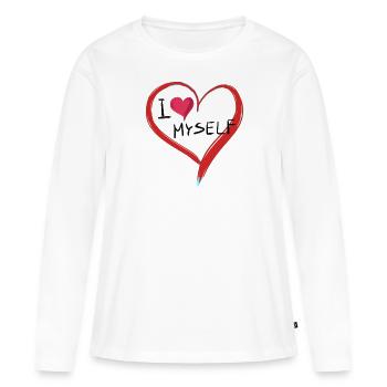 Je m’aime coeur texte symbole forme - T-shirt manches longues Premium bio Femme - blanc - Devant - Julia (174cm)