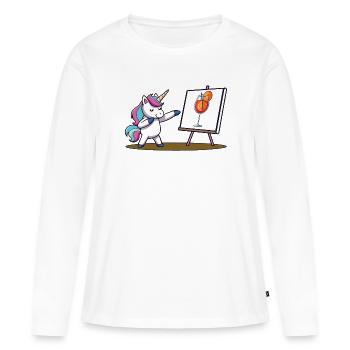 Einhorn Drink - Frauen Premium Bio Langarmshirt - Weiß - Vorne - Julia (174cm)