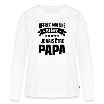 Offrez moi une bière je vais être papa - T-shirt manches longues Premium bio Femme - blanc - Devant - Julia (174cm)