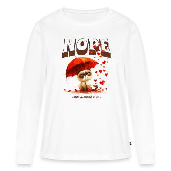 Anti Valentine Club: Lustige grimmige Katze flieht - Frauen Premium Bio Langarmshirt - Weiß - Vorne - Julia (174cm)