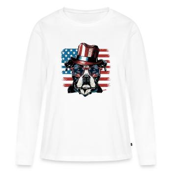 Chien patriotique Drapeau américain Patriote - T-shirt manches longues Premium bio Femme - blanc - Devant - Julia (174cm)