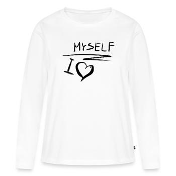Je m’aime moi-même, amour de soi, cœur - T-shirt manches longues Premium bio Femme - blanc - Devant - Julia (174cm)