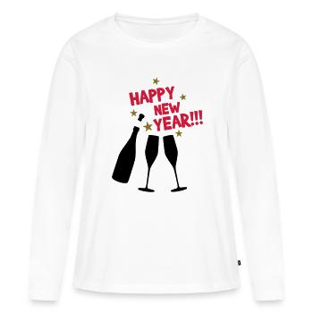 Happy new year - Bonne année - T-shirt manches longues Premium bio Femme - blanc - Devant - Julia (174cm)
