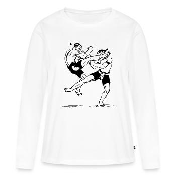 Muai Kämpfer mit Lowkick und Sprungkick - Frauen Premium Bio Langarmshirt - Weiß - Vorne - Julia (174cm)