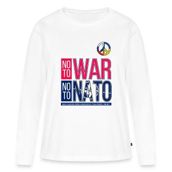 NON À LA GUERRE NON À L’OTAN V3 | MAUVAIS LEADERSHIP - T-shirt manches longues Premium bio Femme - blanc - Devant - Julia (174cm)
