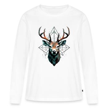 Cerf géométrique avec des motifs géométriques - T-shirt manches longues Premium bio Femme - blanc - Devant - Julia (174cm)