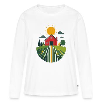 Ferme avec motif d’agriculture de grange rouge - T-shirt manches longues Premium bio Femme - blanc - Devant - Julia (174cm)