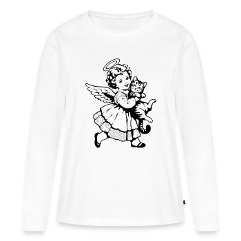 Chérubin avec chat – Silhouette d’ange vintage - T-shirt manches longues Premium bio Femme - blanc - Devant - Julia (174cm)