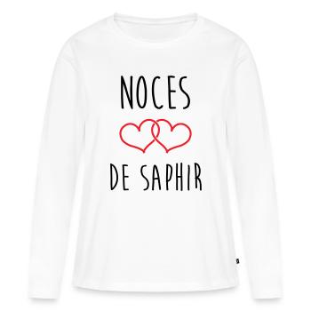 Noces de Saphir 16 ans de mariage - T-shirt manches longues Premium bio Femme - blanc - Devant - Julia (174cm)