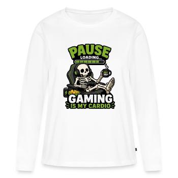 Gaming ist mein Cardio – Pause Loading - Frauen Premium Bio Langarmshirt - Weiß - Vorne - Julia (174cm)