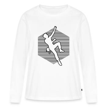 Idée cadeau pour un bouldereur avec escalade sportive - T-shirt manches longues Premium bio Femme - blanc - Devant - Julia (174cm)