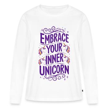 Umarme dein inneres Einhorn - Frauen Premium Bio Langarmshirt - Weiß - Vorne - Julia (174cm)