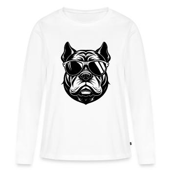 Bulldogge mit Sonnenbrille - Frauen Premium Bio Langarmshirt - Weiß - Vorne - Julia (174cm)