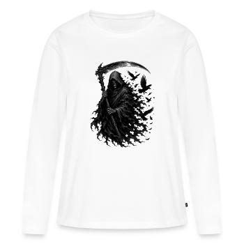 Faucheuse Sombre avec des Corbeaux - T-shirt manches longues Premium bio Femme - blanc - Devant - Julia (174cm)