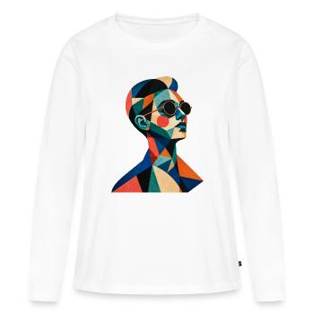 Portrait rétro – Couleurs géométriques - T-shirt manches longues Premium bio Femme - blanc - Devant - Julia (174cm)