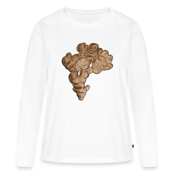 Gingembre, Légumes, Nourriture, Cuisine, Racine de Gingembre - T-shirt manches longues Premium bio Femme - blanc - Devant - Julia (174cm)