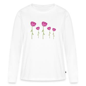 roses rose fleurs fleur plante - T-shirt manches longues Premium bio Femme - blanc - Devant - Julia (174cm)