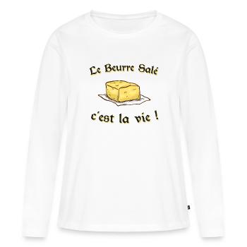 Le beurre salé c'est la vie - T-shirt manches longues Premium bio Femme - blanc - Devant - Julia (174cm)