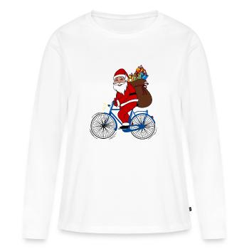 Santa avec le vélo - T-shirt manches longues Premium bio Femme - blanc - Devant - Julia (174cm)