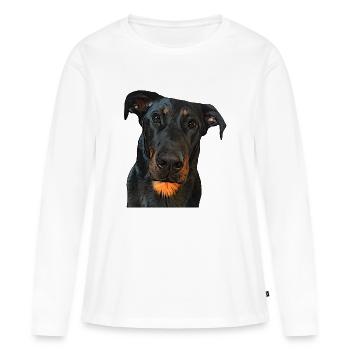 Blick auf den Beauceron - Frauen Premium Bio Langarmshirt - Weiß - Vorne - Julia (174cm)