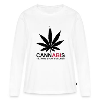 ABIMOTTO - Cannabis - 12 ANS DE LA SUBSTANCE - T-shirt manches longues Premium bio Femme - blanc - Devant - Julia (174cm)