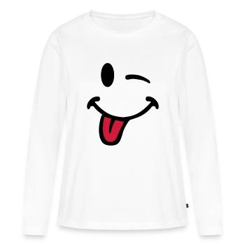 smiley tire langue 7012 - T-shirt manches longues Premium bio Femme - blanc - Devant - Julia (174cm)