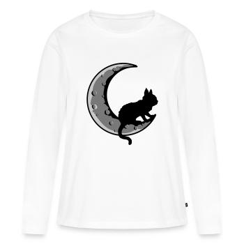 Faucille Lune Chat Noir - T-shirt manches longues Premium bio Femme - blanc - Devant - Julia (174cm)